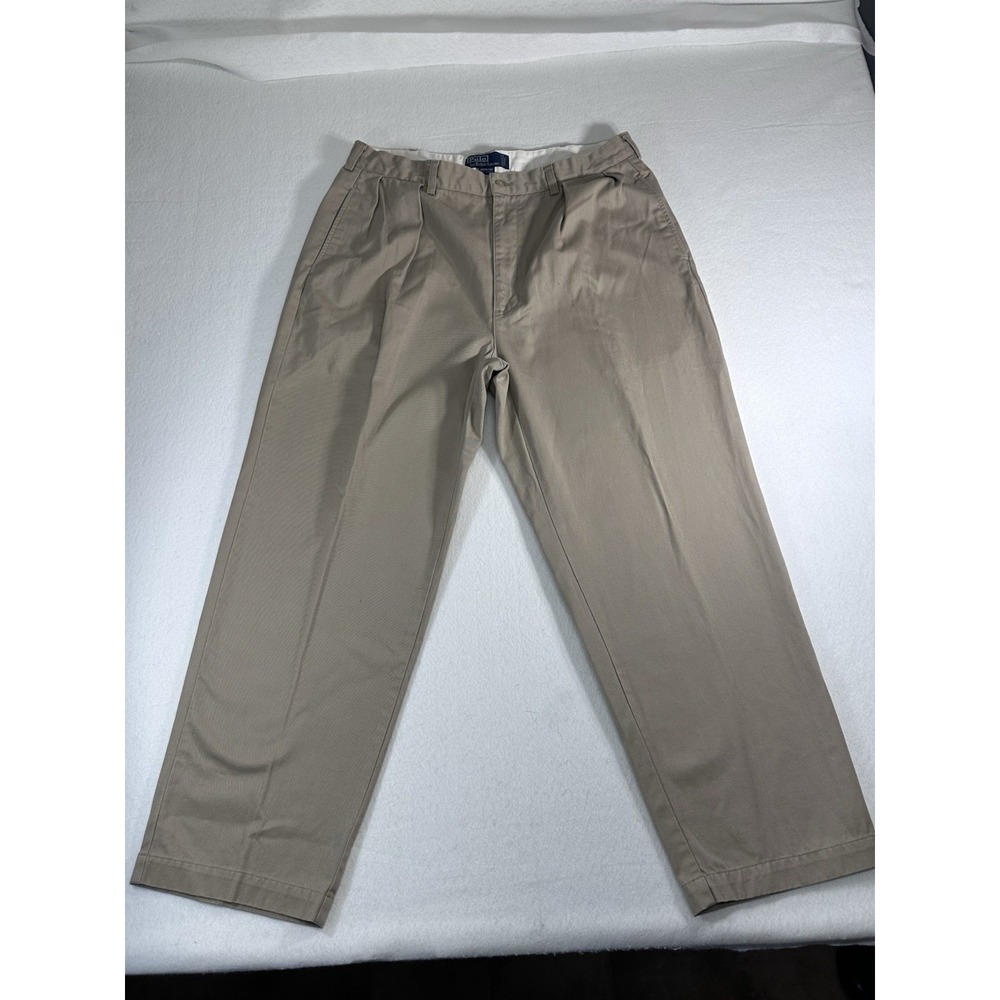 Polo Ralph Lauren Andrew Pant Mens 38x29 Tan Khaki Classic Chino Pleated Cotton